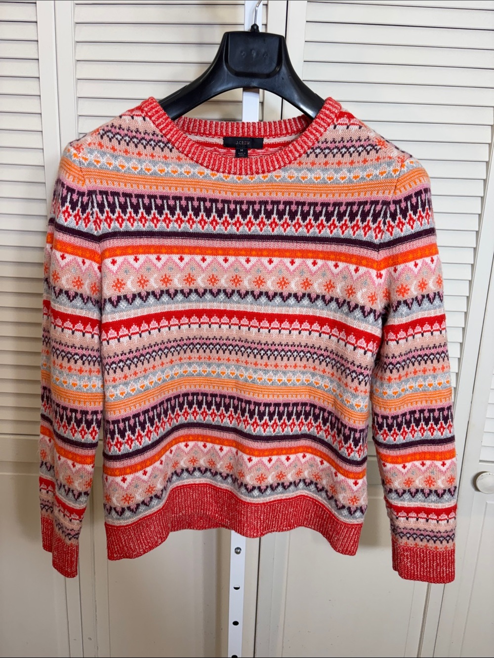 J. Crew Wool Blend Fair Isle Cropped Crewneck Sweater Medium